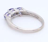 Fabulous White Gold Trilliant Cut Tanzanite 3 Stone Ring