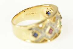 14K Yellow Gold Ornate Emerald Ruby Sapphire Diamond Band Ring