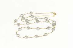14K Yellow Gold 5.6mm Silver Blue Pearl Box Chain Statement Necklace
