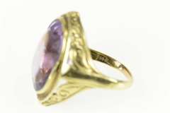 14K Yellow Gold Art Nouveau Amethyst Ornate Scroll Cocktail Ring