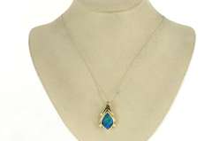 14K Yellow Gold Syn. Black Opal Inlay Ornate Statement Pendant