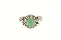 Sterling Silver Oval Green Chalcedony Ornate Scroll Ring