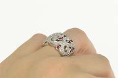 18K White Gold 1.07 Ctw Ruby Diamond Ornate Swirl Statement Ring