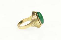 14K Yellow Gold Retro Green Agate Oval Cabochon Statement Ring