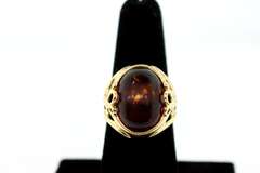 LADIES 14 KT GOLD AMBER RING