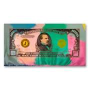 Steve Kaufman (1960-2010) "1000 Dollar Bill" Hand Signed and Numbered Limited Edition Hand Pulled silkscreen mixed media on Canvas with LOA.