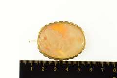 18K Yellow Gold Oval Carved Shell Cameo Ornate Lady Pendant