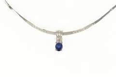 18K White Gold 1.00 Ctw Oval Sapphire Diamond Bar Link Necklace