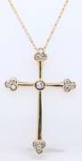 Attractive Yellow Gold Diamond Flared Edge Cross Pendant on Chain