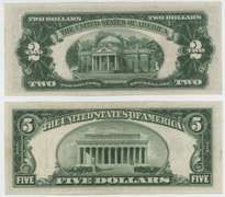 Real nice 1928-F $2 & 1928-C $5 Red Seal Notes. Choice