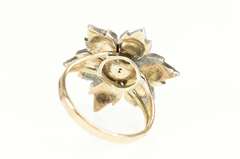 14K Yellow Gold Retro Diamond Flower Snow Flake Cocktail Ring