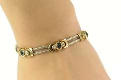 14K Yellow Gold Two Tone Emerald Diamond Twist Bar Link Bracelet