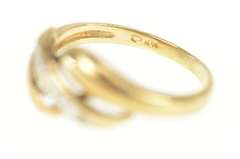 10K Yellow Gold Classic Wavy Diamond Bypass Statement Ring