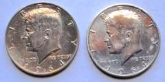 2 Heavy Toned 1964  BU Kennedy Halves