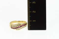 18K Yellow Gold 0.98 Ctw Natural Ruby Diamond Wavy Band Ring