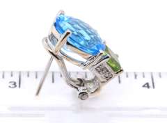 Romantic White Gold Blue Topaz, Peridot and Diamond Earrings