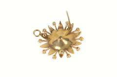 10K Yellow Gold Victorian Ornate Seed Pearl Flower Sun Pendant/Pin