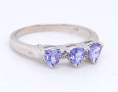 Fabulous White Gold Trilliant Cut Tanzanite 3 Stone Ring
