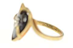10K Yellow Gold Retro Black Onyx Heart Diamond Love Bypass Ring