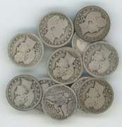 Group of 12 assorted mixed date Silver Barber Quarters