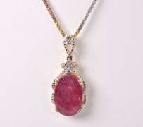 Brilliant Massive 13.71CTS Ruby and 0.13CTW Diamonds Pendant Necklace in Gold Plated Sterling Silver