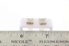 Square 10k Yellow Gold Earrings with Diamond Studs