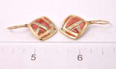 Darling Dangling Coral and Opal Earrings in Signed 14K Yellow Gold