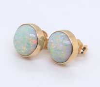 Fabulous Yellow Gold Bezel Set Opal Stud Earrings