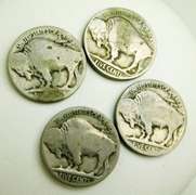 4 Indian Head Buffalo Nickels, 1913-D