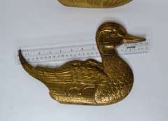 Two 3D Solid Brass Swimming Duck Wall Decorative Plaques With Texture