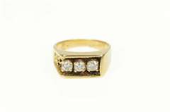 14K Yellow Gold 0.75 Ctw Retro Diamond Squared Textured Ring
