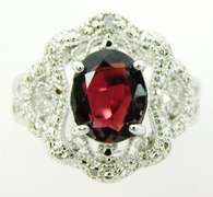 Ornate Silver Filigree Garnet Ring, Size 8
