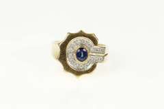 14K Yellow Gold Oval Sapphire Diamond Scalloped C Statement Ring