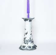 Vintage 10 Inch Black and White Ceramic Candle Holder With Animal and Floral Pattern