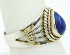 Wide Sterling Lapis Ring, Size 6.5