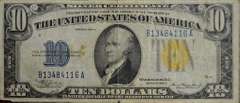 Series 1934A $10 Silver Certificate WW2 North Africa, Circulated.