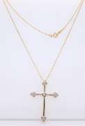 Attractive Yellow Gold Diamond Flared Edge Cross Pendant on Chain