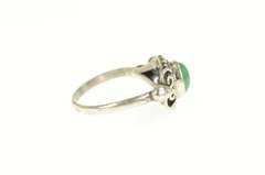 Sterling Silver Oval Green Chalcedony Ornate Scroll Ring