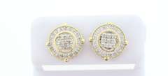 10k Yellow Gold Rimmed Earrings with Square Diamond Clusters