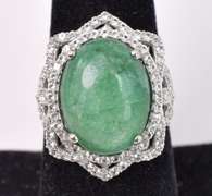 Dazzling 10.19CTS Cabochon-Cut Natural Emerald & 3.27CTW White Topaz Ring in Sterling Silver