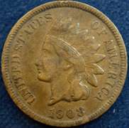 1908-S Indian Head Cent, Circulated.