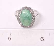 Sparkling 5.51CTS Emerald and White Topaz Ring in Sterling Silver