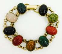 Wonderful Vintage Sterling Vermeil Scarab Gemstone Bracelet