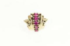 10K Yellow Gold 1930's Ornate Syn. Ruby Scroll Statement Ring