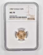 MS70 1987 $5 American Gold Eagle - Graded NGC