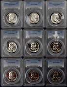 Run Of Proof Franklin Half Dollars 1954-1963 NO 1960. PCGS PR65-PR68.