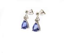 Set of Trillion Tanzanite Earrings and Necklace with Diamonds in 10K
