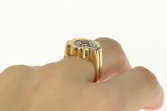 14K Yellow Gold Oval Sapphire Diamond Scalloped C Statement Ring