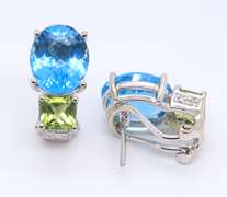 Romantic White Gold Blue Topaz, Peridot and Diamond Earrings