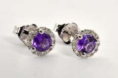 Nice Amethyst & Diamond Studs in 14K WG